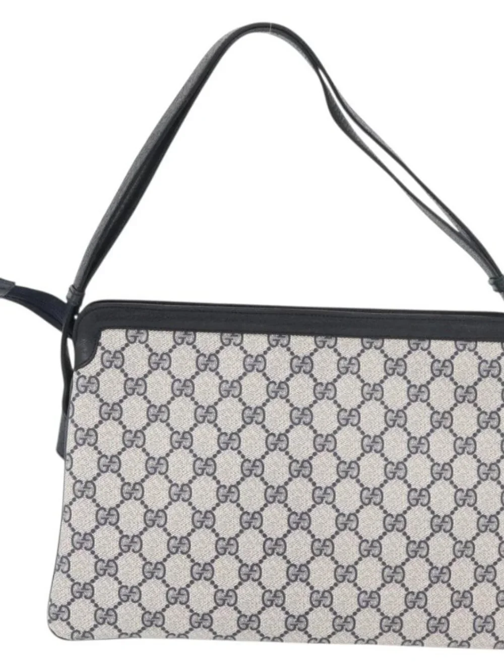 GUCCI GG Supreme Sherry Line Shoulder Bag PVC Navy Gold 904 02 013 Auth 176719